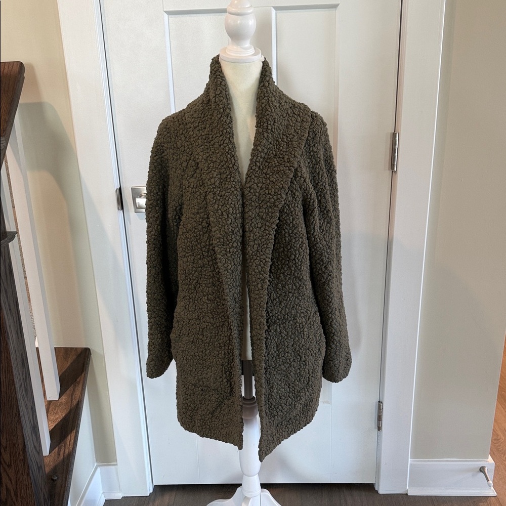 Barefoot Dreams Olive Boucle Open-Front Cardigan